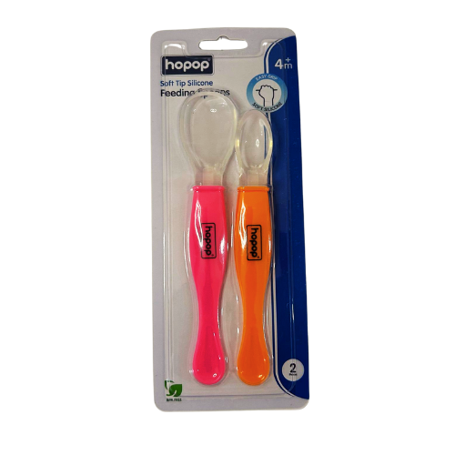 Hopop - Soft Tip Silicone Feeding Spoons - Pink & Orange