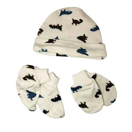 Billy Bum - Cap , Mittens & Booties Set Printed - White